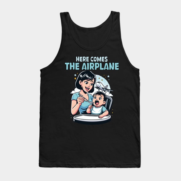 Here Comes The Airplane Mom Son Funny Mother's Day Mommy Tank Top by JUST PINK